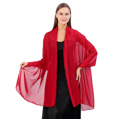 Pure Color Chiffon Shawls for Evening Dresses Women Wedding Evening Party Capes Scarves Summer Beach Towel Sunscreen Shawl