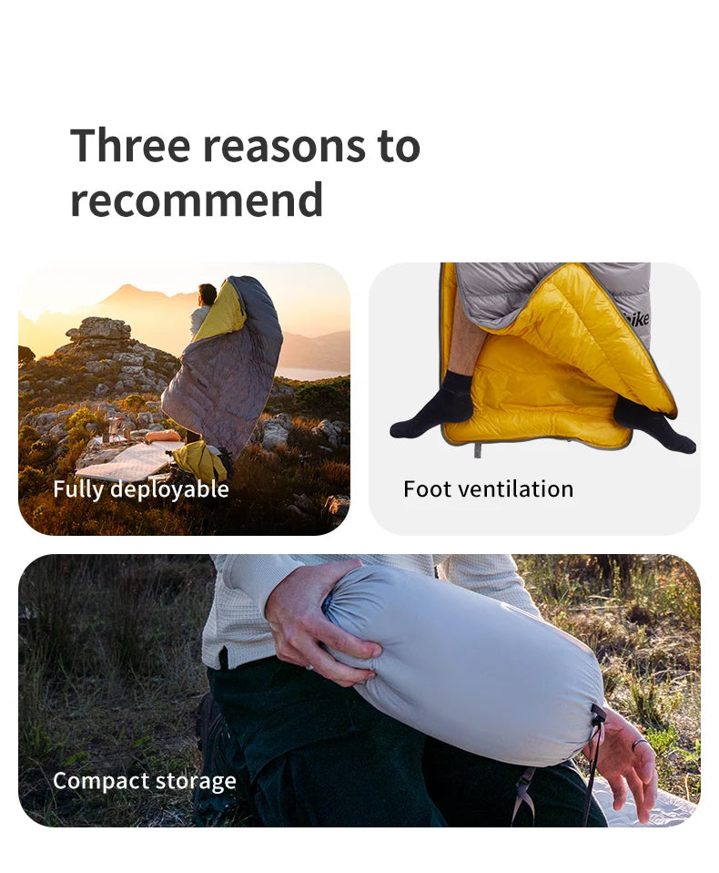 Naturehike CW700 Envelope Duck Down Sleeping Bag Winter Warm 650FP Down Sleeping Bag Camping Hiking Ultralight Sleeping Bag for Men & Women