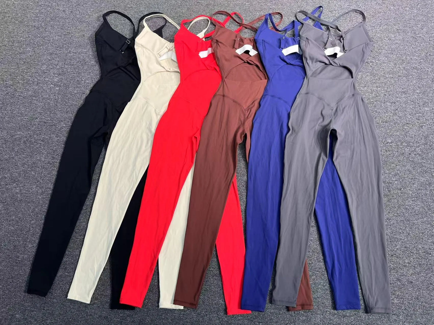 New Nylon Pad V-Neck Wrap Yoga Bodysuit - Adjustable Hook Tummy Control Butt Lift Workout Jumpsuit