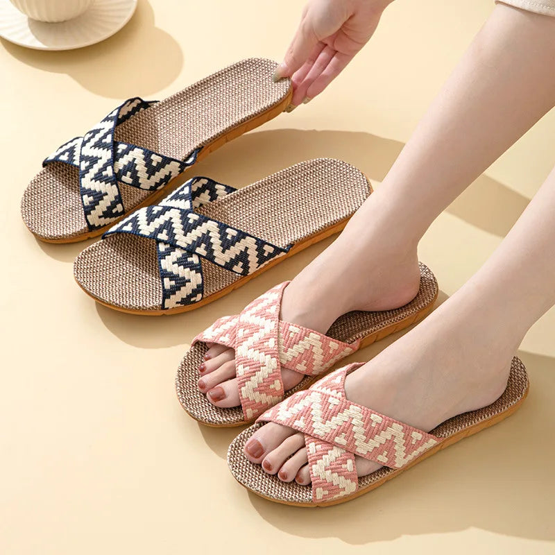Hemp Casual Women's Slippers Home Flats Spring Summer Luxury Designer Woman Shoes Fashion Indoor Slides Ladies Soft Sole Elegant