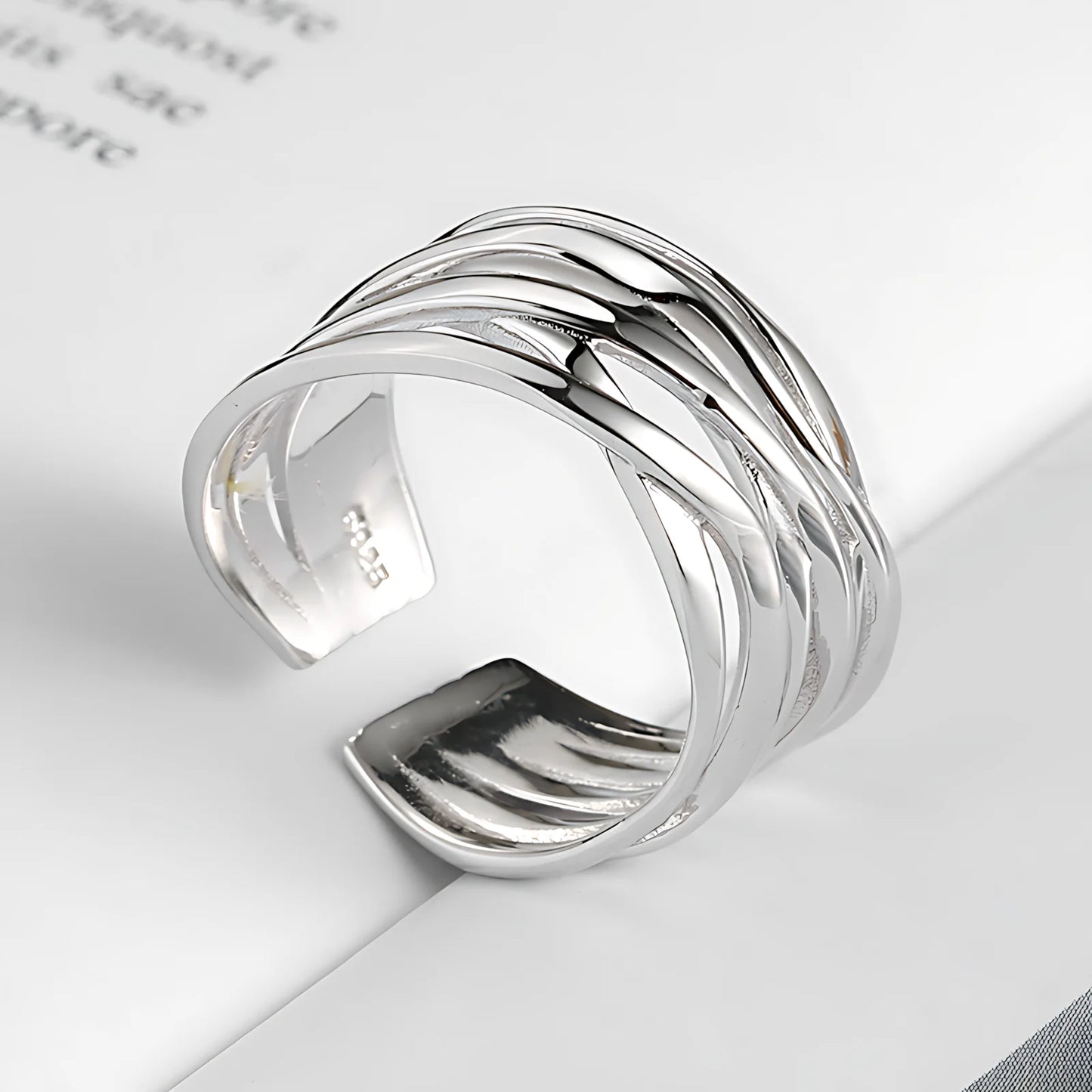 VENTFILLE 925 Sterling Silver Geometric Multilayer Round Bead Ring Female Fashion Punk Temperament Prevent Allergy Charm Jewelry