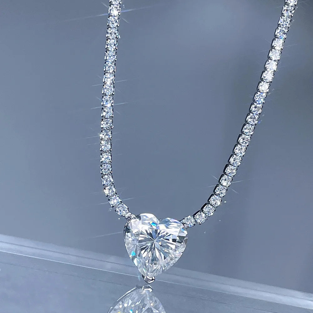 Tennis Chain 6CT Heart Moissanite Necklace for Women S925 Silver 18K Gold Plated Pendant Women's Moissanite Diamond Necklace