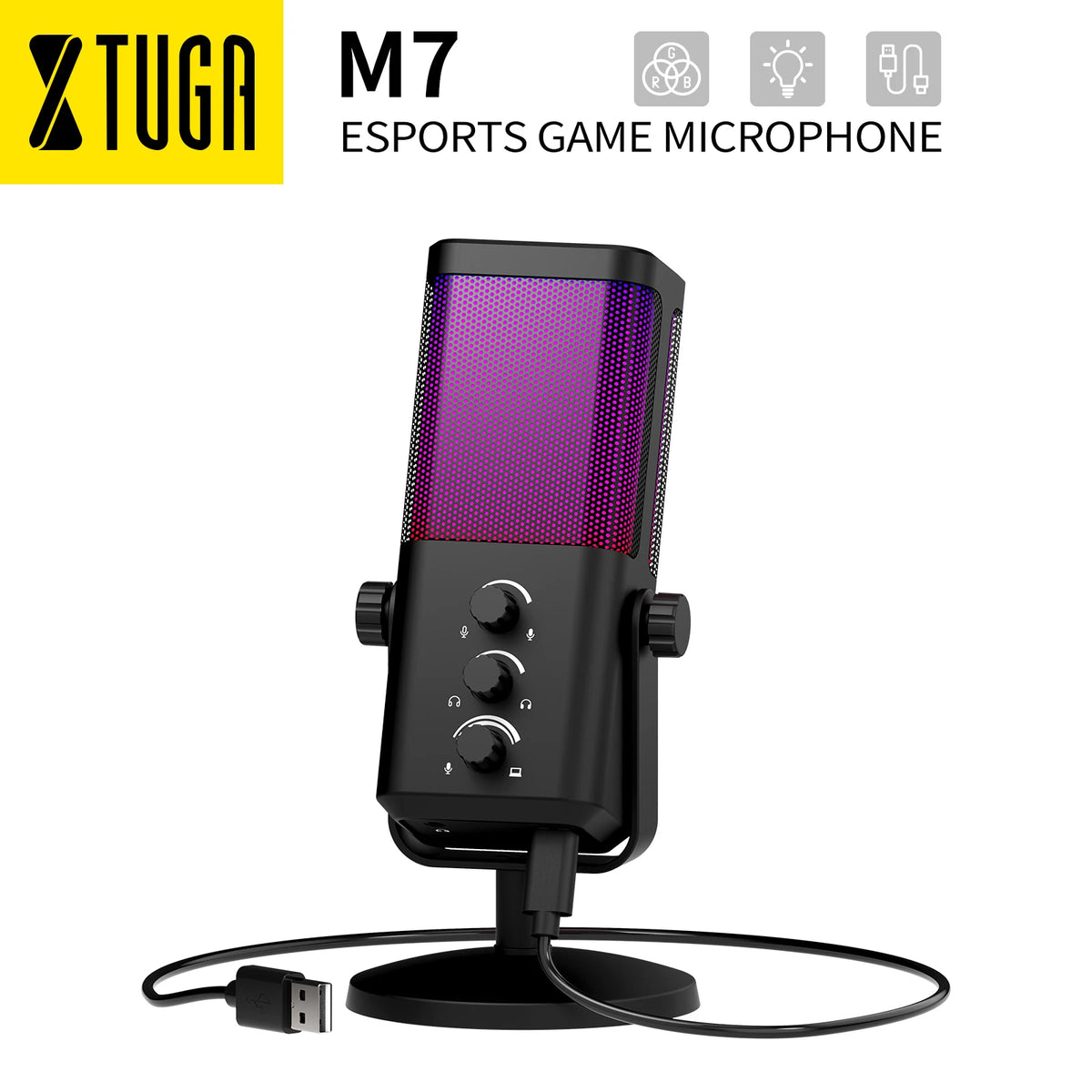 XTUGA M7 RGB Gaming Microphone Professional Dynamic Cardioid Condenser Studio Broadcast Voice Podcasting Computer Gaming Mic