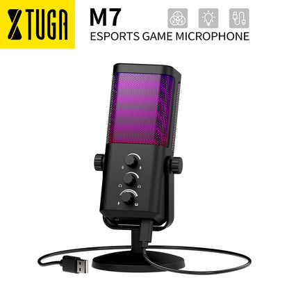 XTUGA M7 RGB Gaming Microphone Professional Dynamic Cardioid Condenser Studio Broadcast Voice Podcasting Computer Gaming Mic