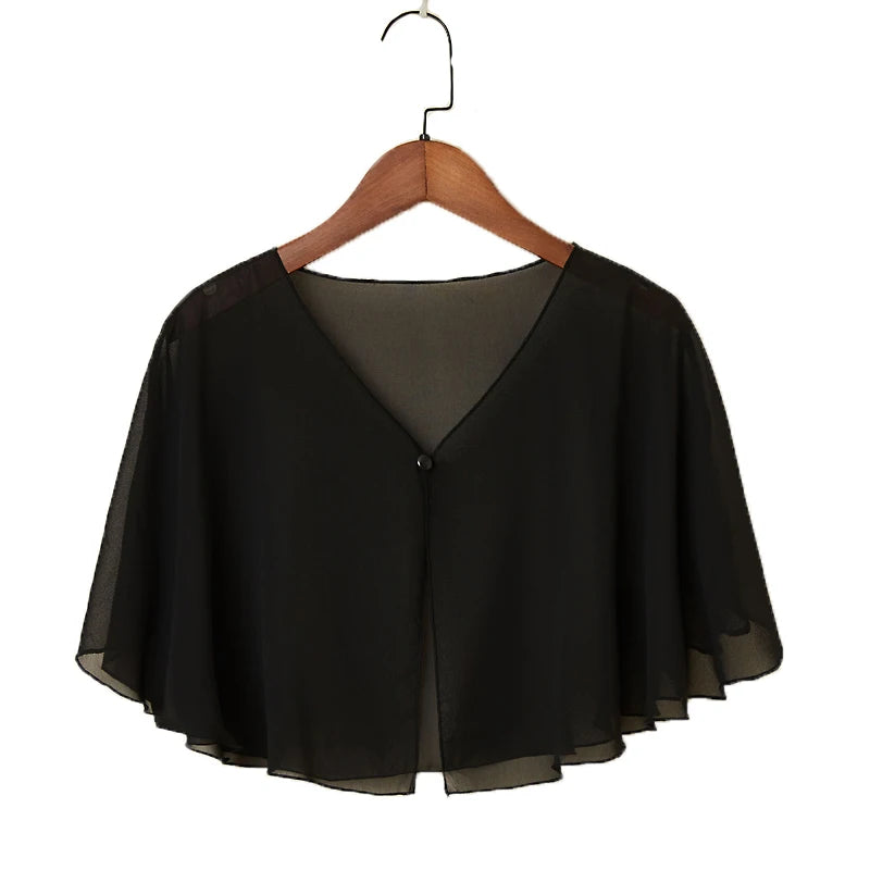 Korean Women Sunscreen Clothing Summer Thin Transparent Short Jacket Neck Guard Cloak Sun Shawl Solid Chiffon Cardigan Scarf R28