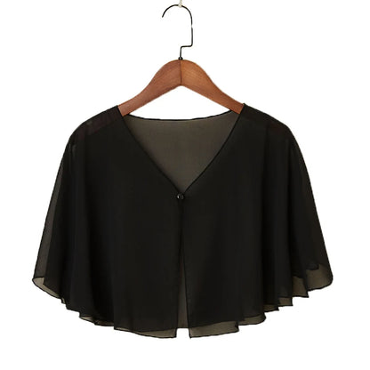 Korean Women Sunscreen Clothing Summer Thin Transparent Short Jacket Neck Guard Cloak Sun Shawl Solid Chiffon Cardigan Scarf R28
