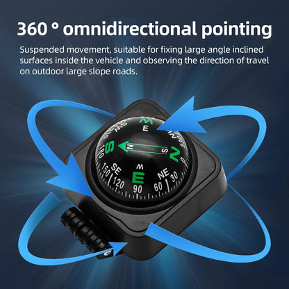 Marine Navigation Compass Guide Ball 360° Pivoting Magnetic Compass Dash-Mount High-Precision Black Compasses with Suction Cup