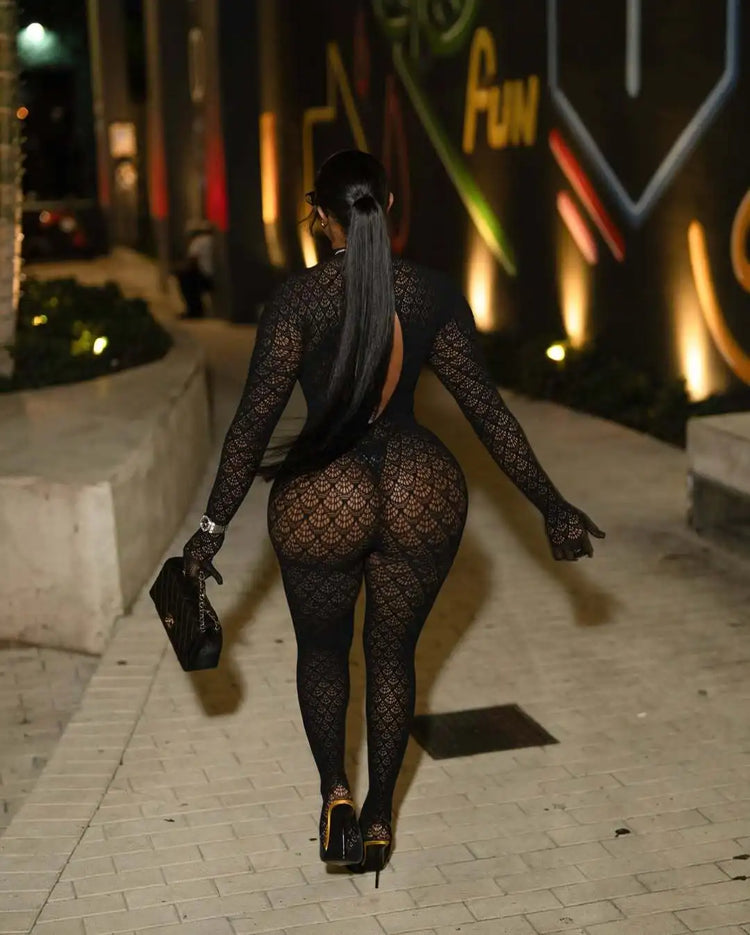 Women Long Jumpsuit Black Sexy bodysuit Night Club see through stockings tightfitting party suit seductive style Fast Shipping
