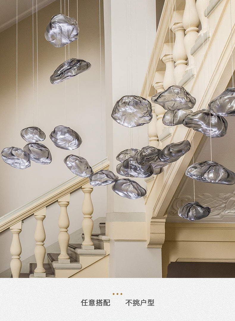 Nordic Designer Smoke Gray Cloud Glass Hanging Chandelier Hotel Living Room Art LED Pendant Lamp Staircase Decor Lights Fixtures