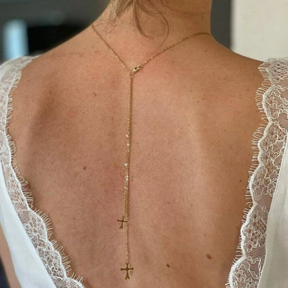 Elegant Crystal Bride Back Chain Necklace Dress Accessories Gift Fashion Round Rhinestone Backless Necklace Wedding Body Jewelry