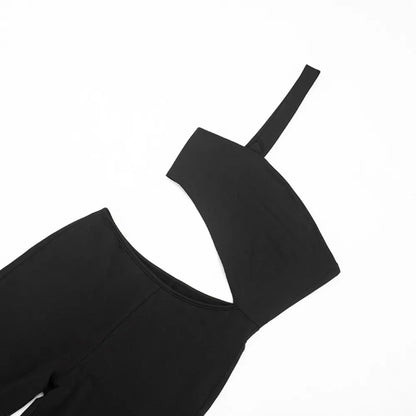 FLARORA Sexy Hollow Backless Jumpsuits Woman Hipster Halter Diagonal Collar Sleeveless Skinny Peach Hip Hottie Street Overalls