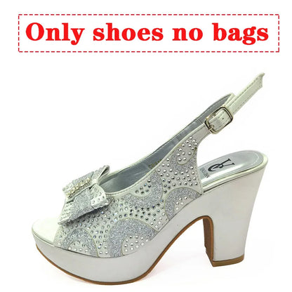 Newest Coming Pointed Toe Italian Design Italian Women Shoes Matching Bags in Silver Color for Wedding Nigerian Ladies Sandals