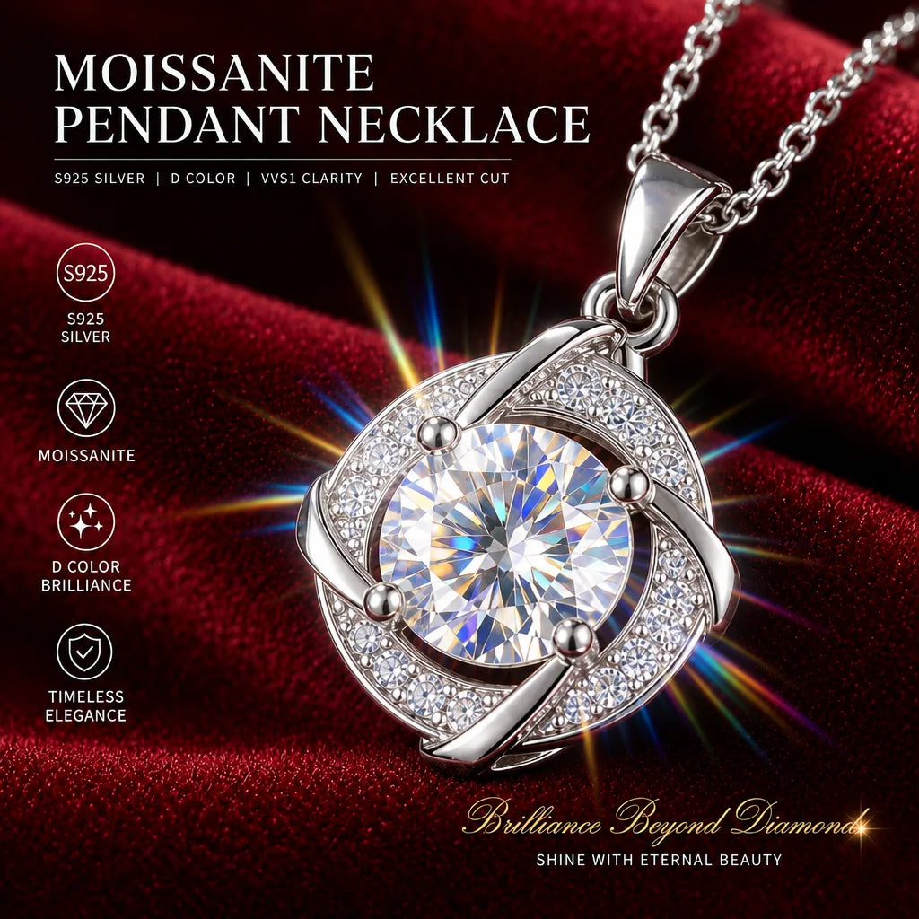 Luxury 1 Carat Moissanite Necklace Pendant D Color VVS1 S925 Sterling Silver Chain Women Engagement Wedding Jewelry With GRA