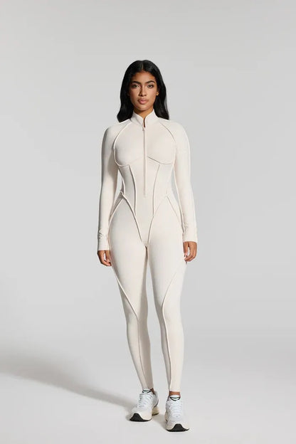 FUBEIKE Women's Yoga Set Fashion Sexy Slim Fit Long Sleeve Zipper Sports Gym Workout Legging Bodysuits Outdoor Activewear