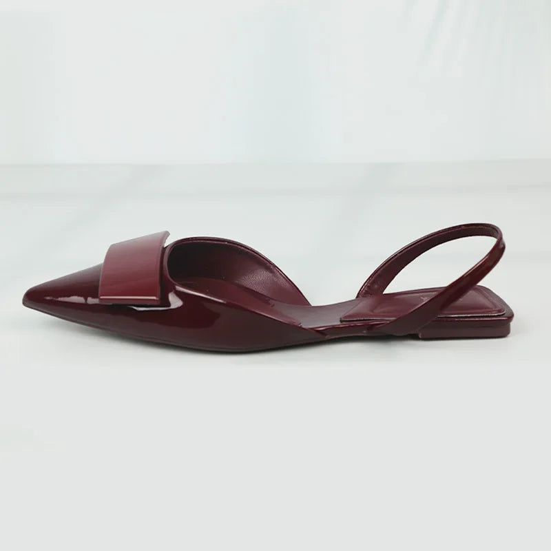 Women's Sandals Luxury Patent Leather Summer Flat Sandals Elegant Pointed Office Designer Shoes for Women New Square Dress Shoes