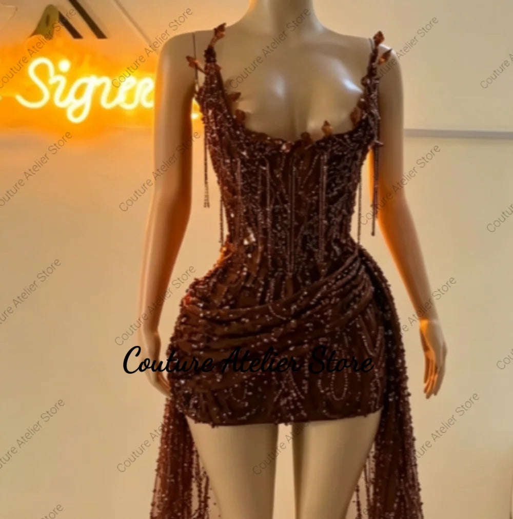 Black Crystal Beaded Homecoming Prom Dress Mermaid Mini Cocktail Valentine's Day Birthday Dress Luxury 2026 Blackgirl Customized