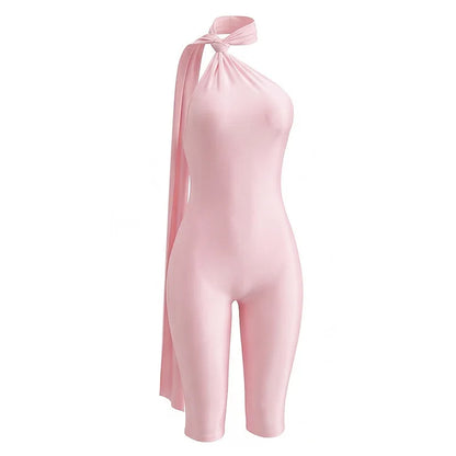 FAGADOER Sexy Halter Bandage Backless Jumpsuits Women Hip Ruched Skinny Rompers Overalls Party Slim Party Nightclub Playsuits