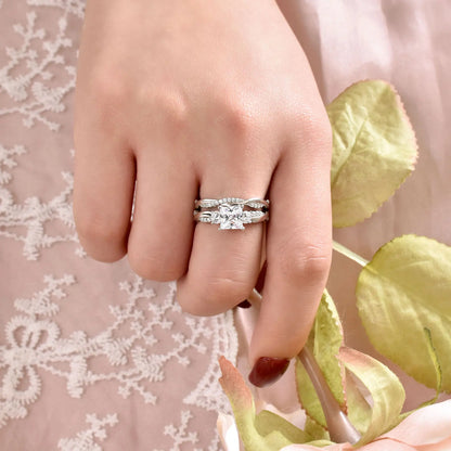 Newshe 925 Sterling Silver Moissanite/Zircons Princess Cut Eternity Engagement Rings Twist Wedding Band Bridal Sets