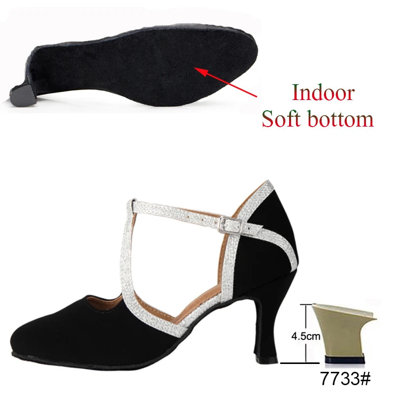 New Latin Dance Shoes Ladies Salsa Tango Ballroom Party High Heels Black Silver Summer Closed Toe Women's Shoes Dancing Shoes