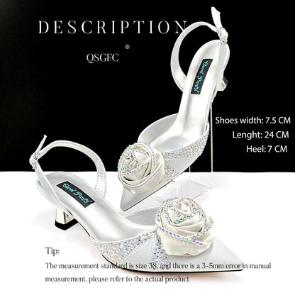 New Party Shoes And Bag Set Nigeria Handmade Flowers Decoration Lady Fashion Shoes and Bag Set for Wedding