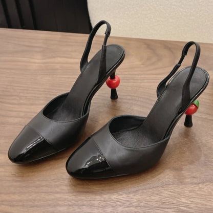 2026 Summer New Elegant Female Shoes Patchwork Pointed-Toe Stiletto Heels Sandals Luxury Trendy Back Strap Cherry High Heels 9cm