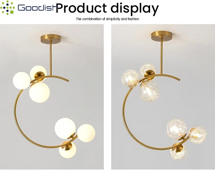 Medieval Bauhaus Gold Glass Ball Bubble Hanging LED Pendant Lights Creative Forged Lamps for Bedroom Home Decoration Chandelier