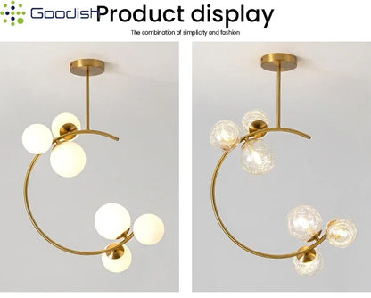 Medieval Bauhaus Gold Glass Ball Bubble Hanging LED Pendant Lights Creative Forged Lamps for Bedroom Home Decoration Chandelier