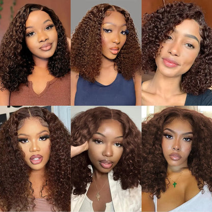 Water Wave 13x4 Lace Front Human Hair Wig Short Bob Wig For Women 4x4 5x5 HD Lace Closure Wigs Curly Human Hair Wig 200% Density