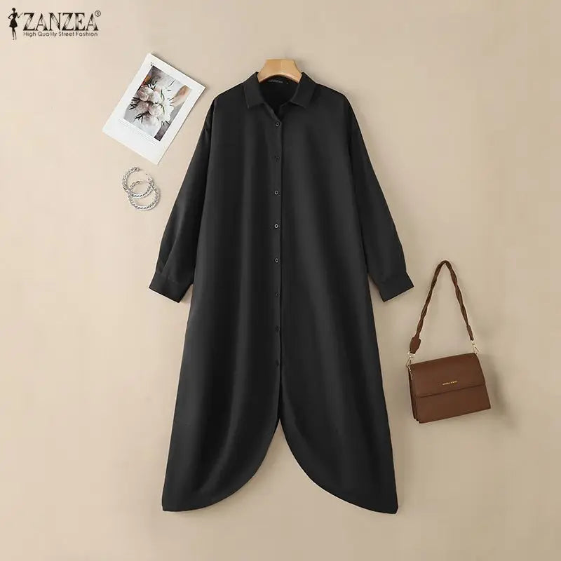 ZANZEA Women's Oversized Jumpsuits Collared Long Sleeves Button Up Drop-Crotch Harem Pant Overalls Casual Streetwear Playsuits