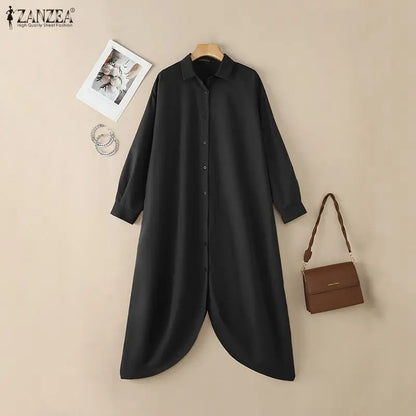 ZANZEA Women's Oversized Jumpsuits Collared Long Sleeves Button Up Drop-Crotch Harem Pant Overalls Casual Streetwear Playsuits