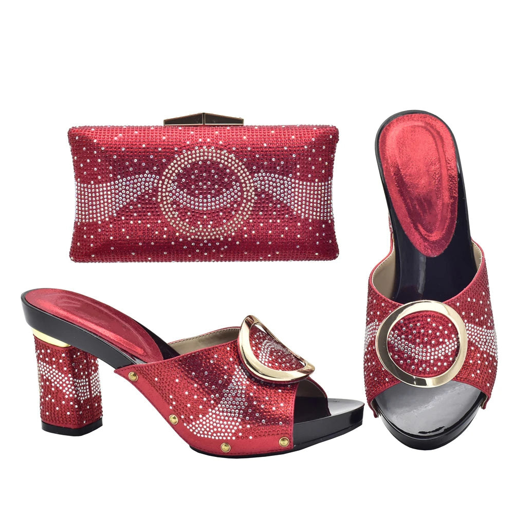 African Women Shoes and Bags Sets with Rhinestone Plus Size Heels 43 Nigerian Party Pumps Luxury Shoes Wedding Shoes Bride