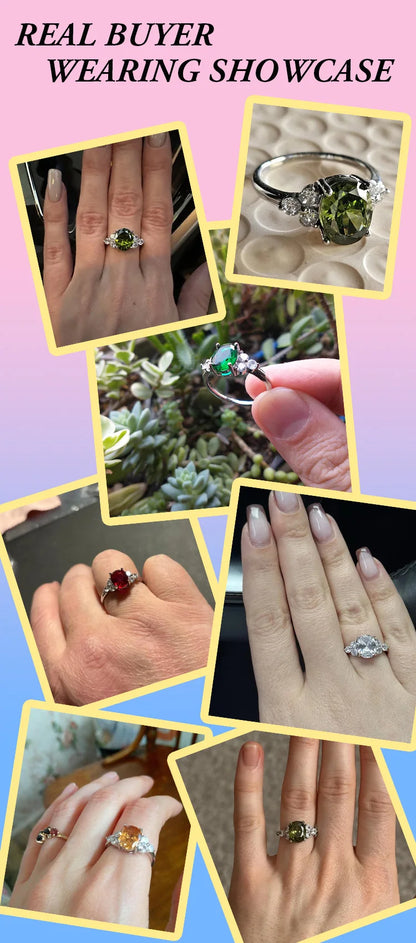 Silver Plated Rings for Woman AAA Oval Olive Zircon Ring Multi-color Gemstone Fashion Luxury Jewelry Wedding Engagement Gift