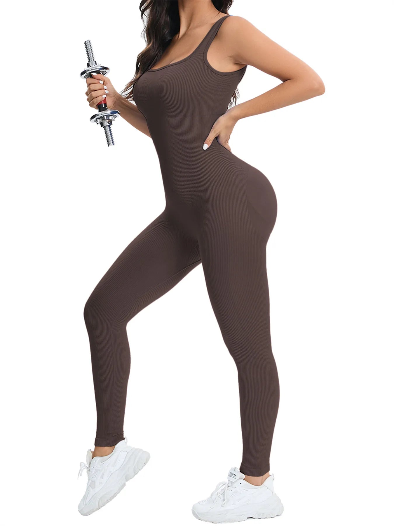 Women Workout Seamless Jumpsuit Yoga Ribbed Bodycon One Piece Tank Top Leggings Romper