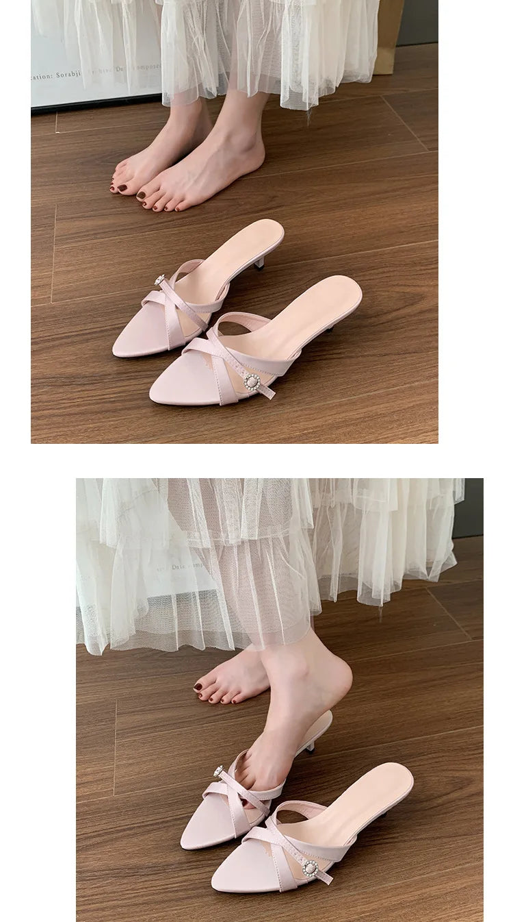 Sexy High Heels Slippers Pointed Toe Heels Shoes for Woman Sandals Luxury Dress Slides Elegant Pumps Party Mujer Flip Flops