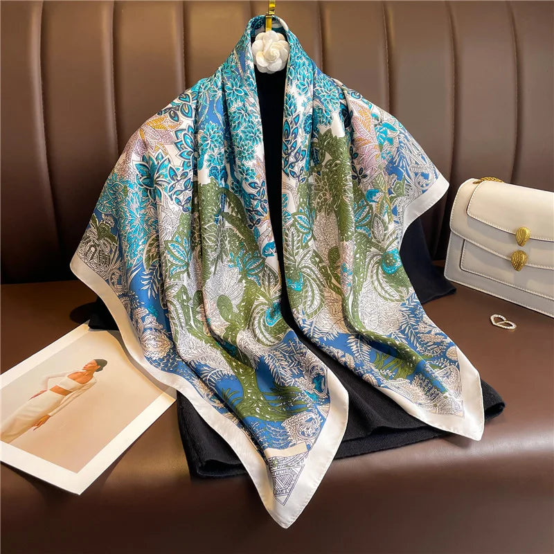 Brand Twill Silk Scarf Women Luxury Shawl Wrap 90cm Square Headband Print Neck Tie Female Hijab Satin Echarpe 2025 Bandana