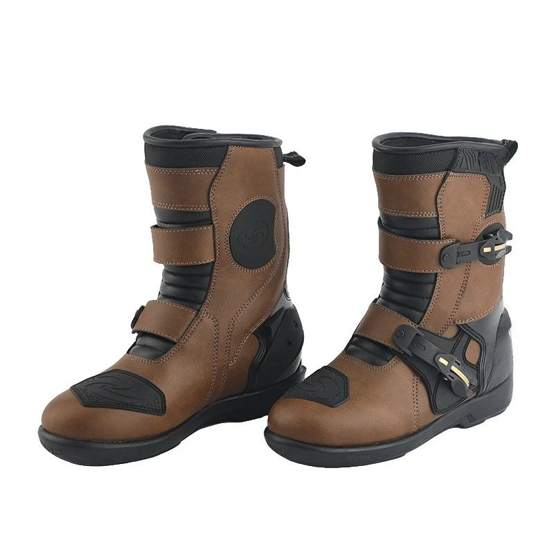 Men's Leather Motorcycle Riding Boots, Breathable Lining, Durable & Comfortable Anti-Slip Motorbike Shoes for Street Riding