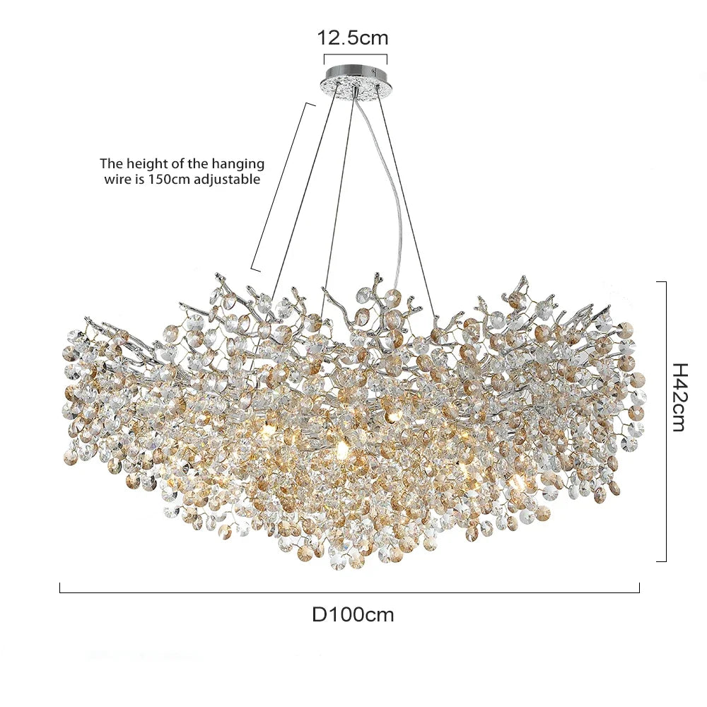 Chrome Crystal Branch Chandelier Light For Dining Living Room Kitchen Bedroom Round Crystal Ceiling Chandelier Peandant Lights