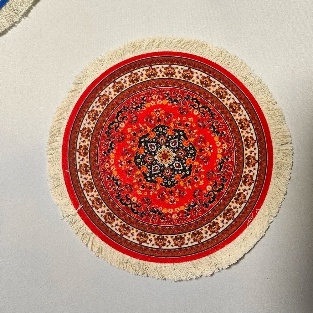 Woven flower Persian carpet small coaster wholesale merchants cheap mouse pad desk mat retro style rubber non-slip computer mats