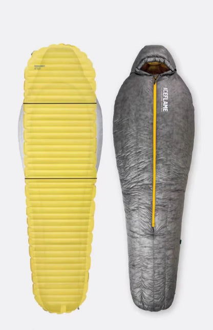 ICE FLAME Camping Mummy Gray Down Sleeping Bag Outdoor Ultralight 10D Unisex Sleeping Bag Traveling Hiking Mountain Climbing