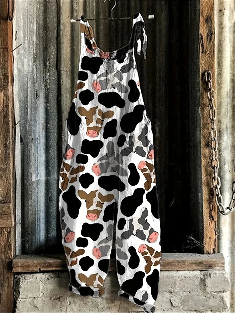New Summer Women's Jumpsuit Cartoon Dog Print Fashion Cute Casual Jumpsuit Women's Parent-Child Outdoor Travel Lace-Up Jumpsuit