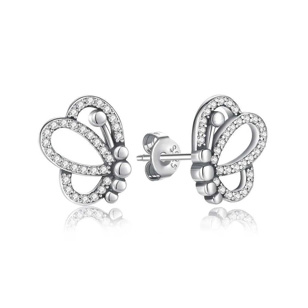 Original 925 Sterling Silver Earrings Infinity Love Heart Piercing Crystals Stud Earings For Women Birthday Gift Luxury Jewelry