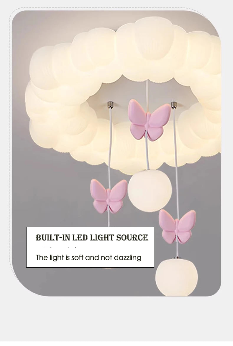 Children's Room Princess Room Cloud Ceiling Lights Pink Bow Bubble Ball Lamp LED Cream Style Romantic Girl Bedroom Ceiling Lamps