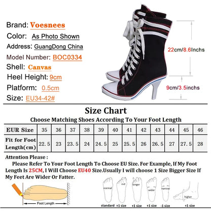 2024 New High-heeled Boots Women Canvas Shoes Denim Rivets Ladies Stilettos Lace-Up Thin Heel Casual Shoes Sexy Zapatos Mujer