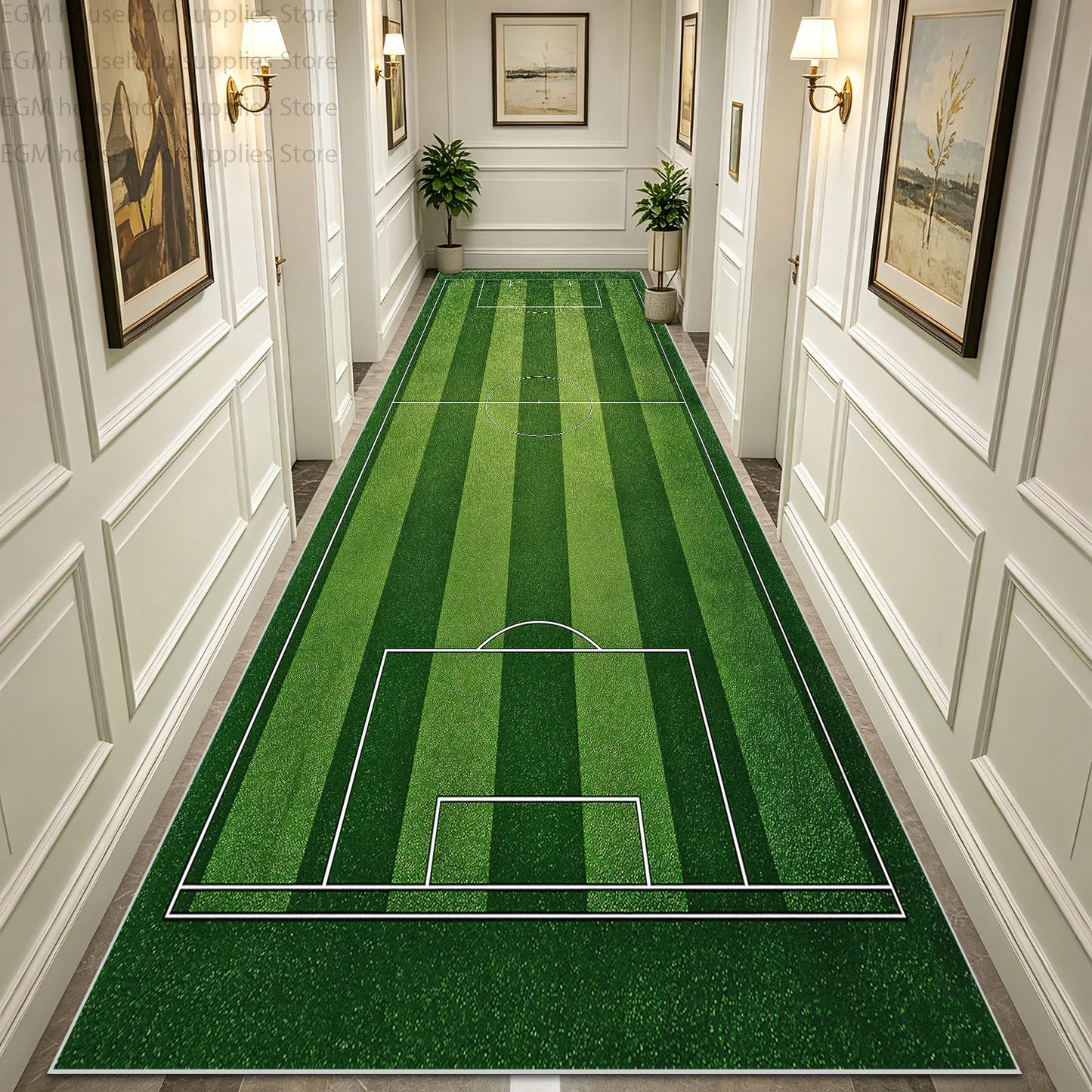 Green Football Field Long Runner Amusing Carpet Sport Hallway Entrance Game Rug Lint Free Washable Non-slip Entryway Floor Mats