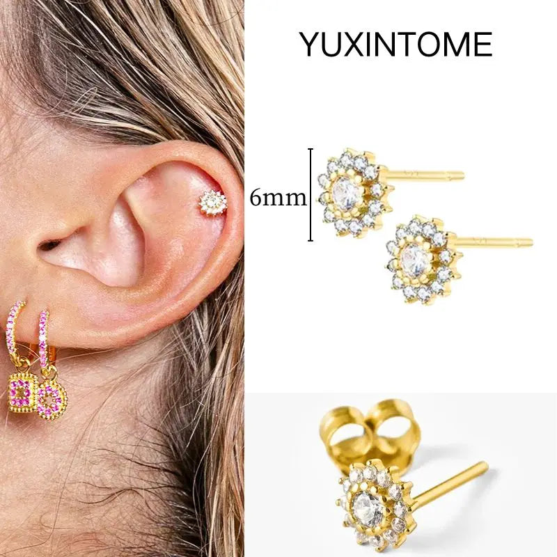White Color Zircon Hoop Earrings 925 Sterling Silver Needle Cross/Star/Flower/Water Drop Pendant Gold Earrings Luxury Jewelry