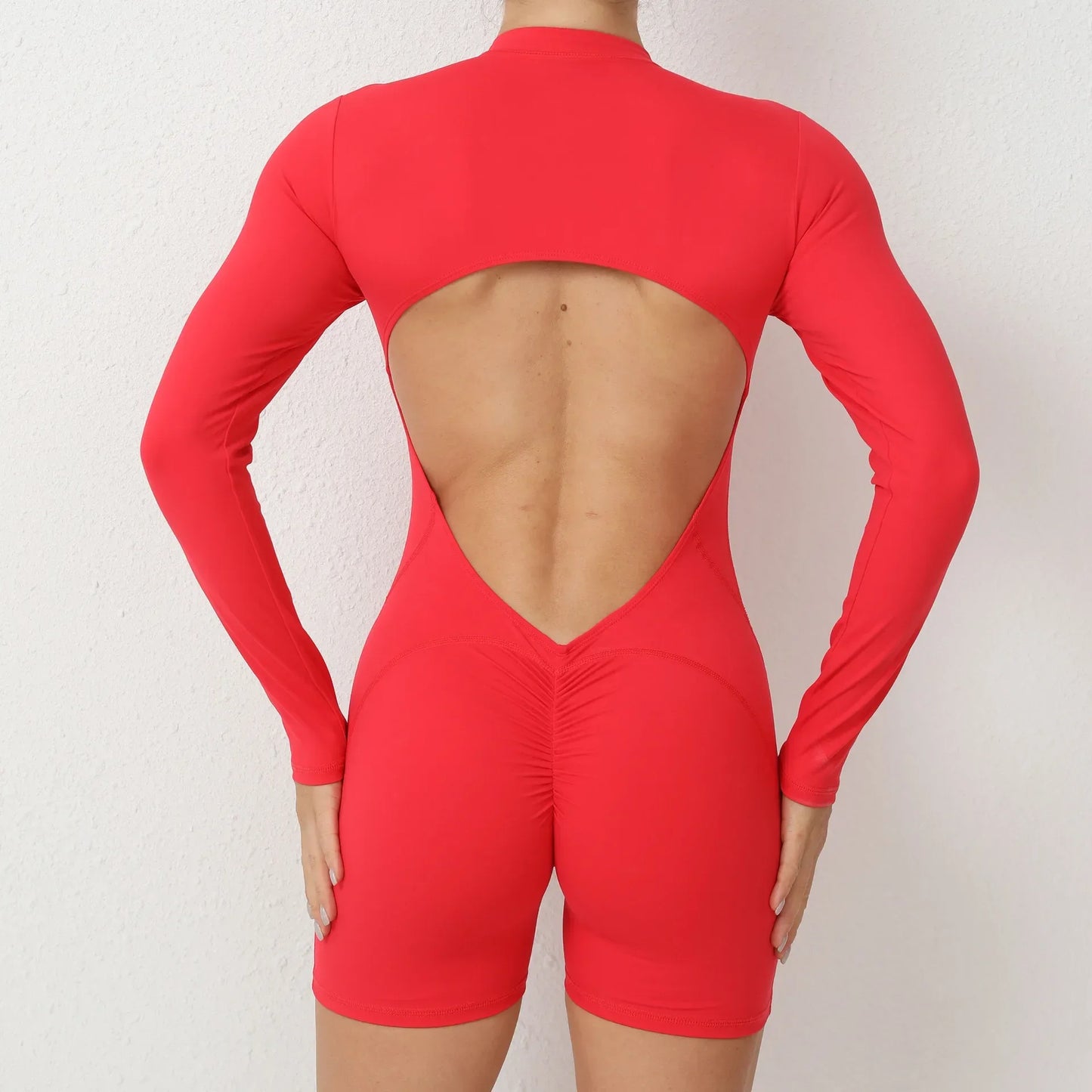 Seamless Yoga Zipper Jumpsuits Sports Fitness Beauty Back Hip-Lifting Long-Sleeved One-Piece Workout Gym Bodysuits for Women