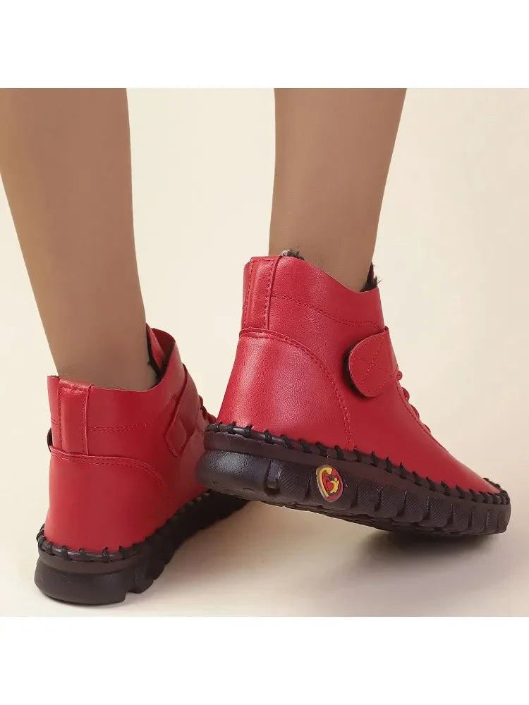 Ngouxm Winter Flat Boots Winter Female Shoes Soft Bottom Short Plush Mother Snow Botas De Invierno Para Mujer