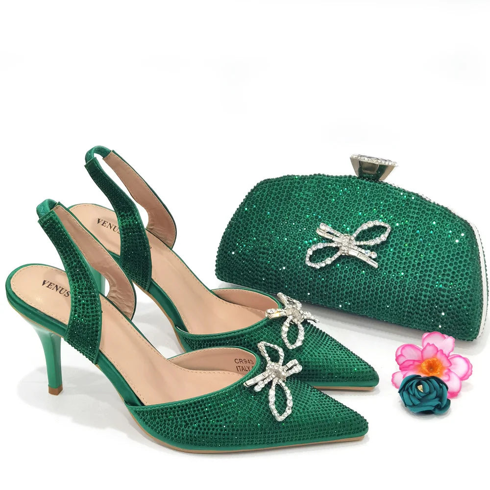 2024 Fashionable Party Shoes and Bags Nigerian Women’s Party Suit Medium Heel Pointed Toe Women’s Shoes and Same Color Bags
