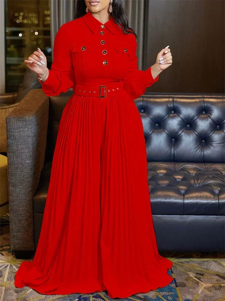 Wmstar Jumpsuit Women's Clothing Office Lady Button Fashion Maxi Rompers New in Fall Clothes Wholesale Dropshipping with Belt