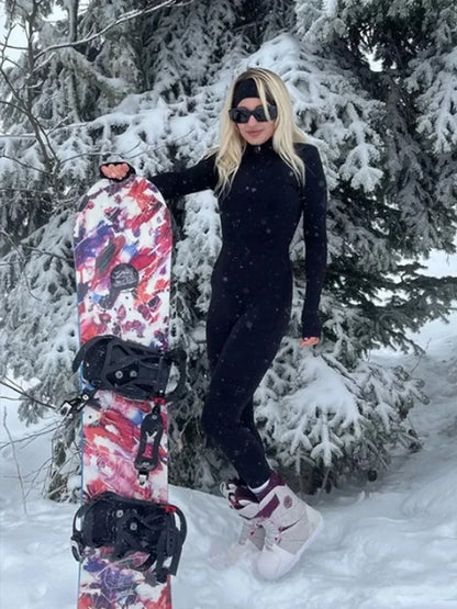 Warm Plush Sports Jumpsuits Skiing Kit Women's Tracksuit Winter One-Piece Fitness Overalls Long Sleeves Gym Exercise Bodysuit